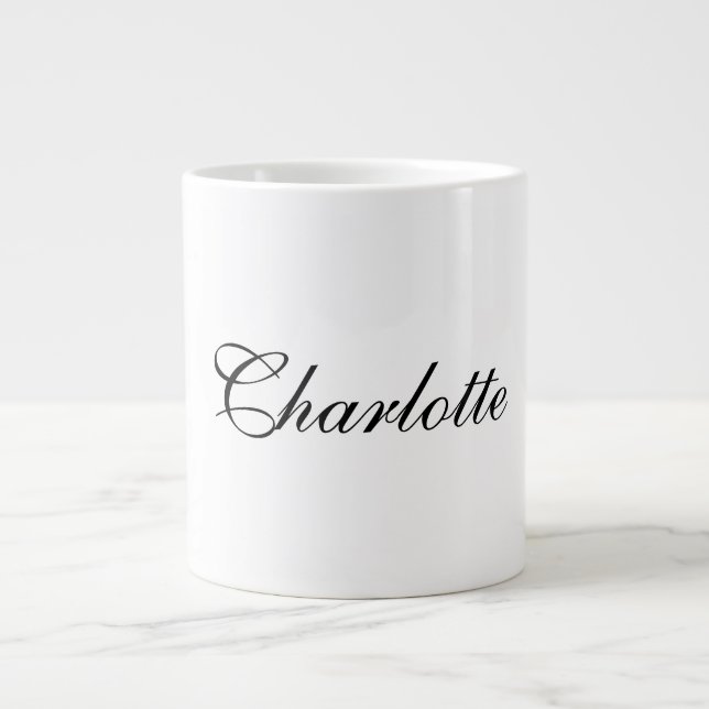 Elegant Professional Add Name Plain Black White Large Coffee Mug (Front)