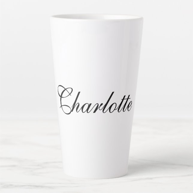 Elegant Professional Add Name Plain Black White Latte Mug (Front)