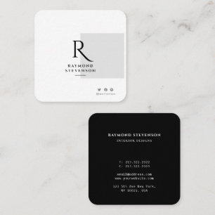 Elegant Professional Black and White Monogrammed Square Business Card