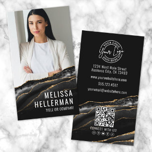 Elegant Professional Black Gold Agate Business Card