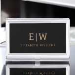 Elegant Professional Black Gold Monogram Business Card Holder<br><div class="desc">Keep your contacts organised in style with this Elegant Professional Black Gold Monogram Business Card Case. Featuring a sleek black finish with a bold faux gold monogram, this case adds a touch of luxury to your everyday essentials. Compact and durable, it's perfect for networking events, client meetings, or daily office...</div>