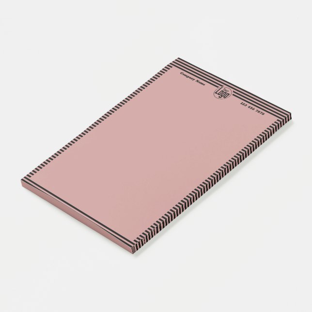 Elegant Professional Black & Pink Custom Logo Post-it Notes (Angled)