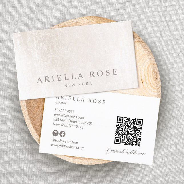 Elegant Professional Brushed White Marble QR Business Card (Creator Uploaded)