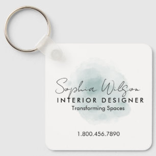 Elegant Professional Business Watercolor Signature Key Ring