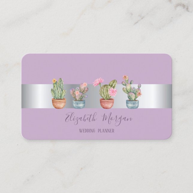Elegant Professional Cactus Succulent Purple Business Card (Front)