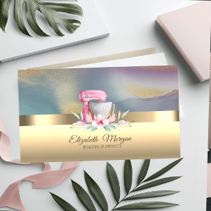 Elegant Professional Cake Mixer Flower Bakery Gold Business Card