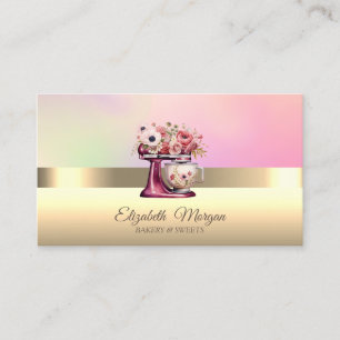 Elegant Professional Cake Red Mixer Flower Bakery Business Card