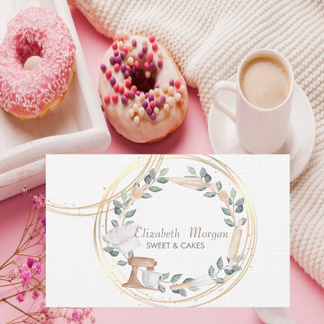 Elegant Professional  Circles Cake Mixer Leaves Business Card (Creator Uploaded)