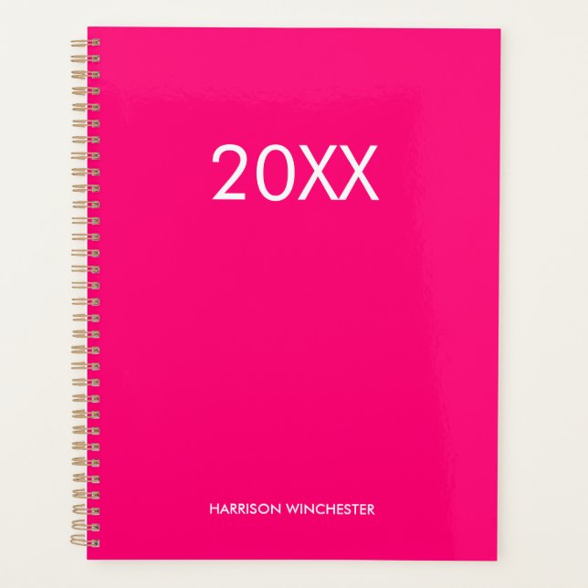 Elegant professional custom name year hot pink planner (Front)