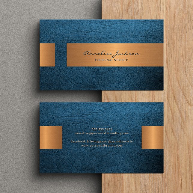 Elegant professional faux gold metallic blue business card (Creator Uploaded)