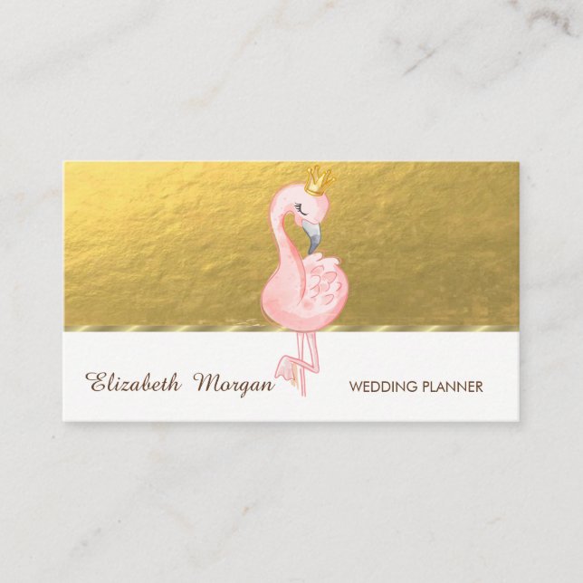 Elegant Professional,Faux Gold,Pink Flamingo Crown Business Card (Front)