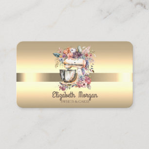 Elegant Professional Floral Mixer Stripe Gold Business Card