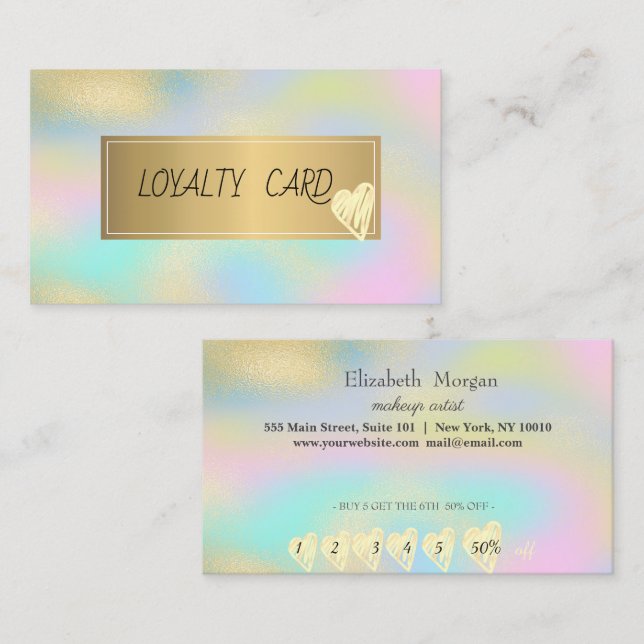  Elegant Professional Frame,Gold Heart Holographic Loyalty Card (Front/Back)