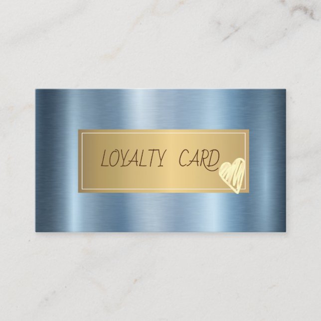 Elegant Professional Frame, Hearts Blue Metallic Loyalty Card (Front)
