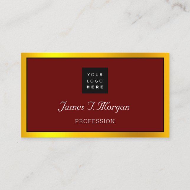 Elegant Professional Frame Logo Black Burgund Gold Business Card (Front)