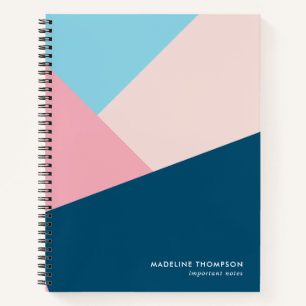 Elegant Professional Geometric Pink Navy Blue Notebook