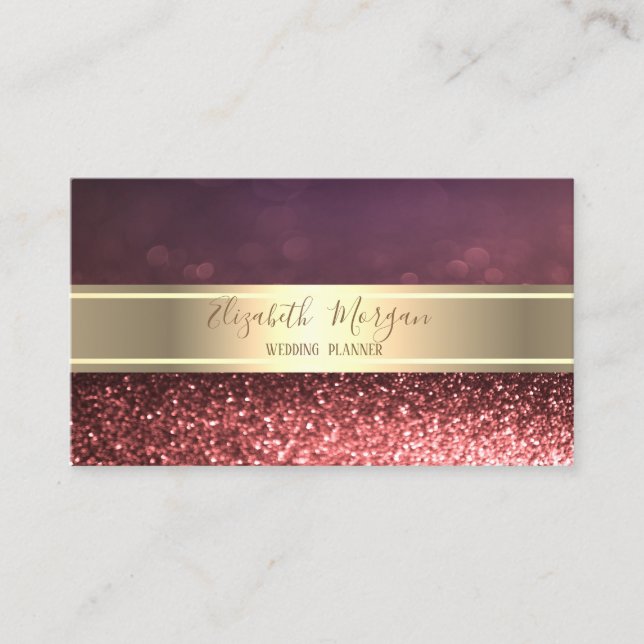 Elegant Professional Glitter Bokeh,Gold Stripe Business Card (Front)