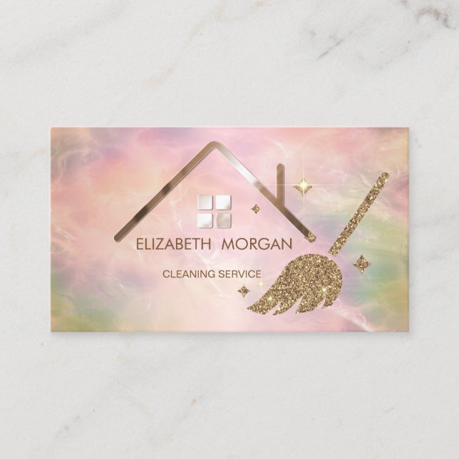 Elegant Professional Glitter Broom House  Business Card (Front)