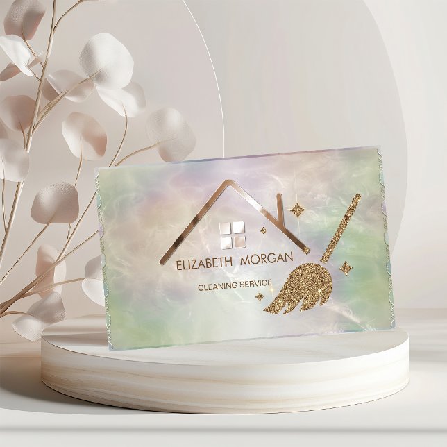 Elegant Professional Glitter Broom House Opal Business Card (Creator Uploaded)