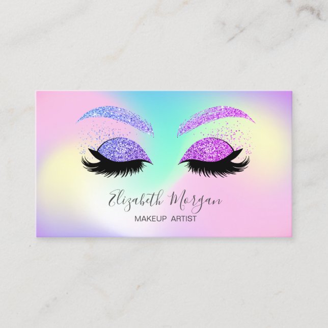 Elegant Professional Glitter Lashes Holographic Business Card (Front)