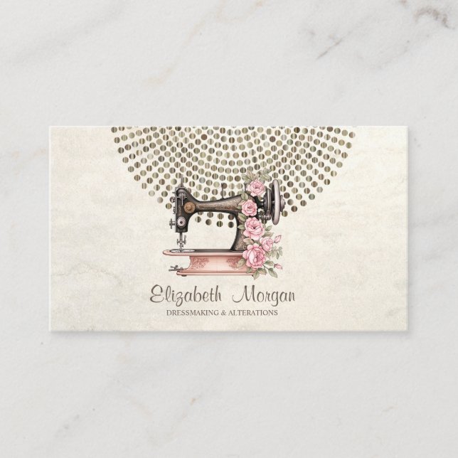 Elegant Professional,Gold Dots Sewing Machine Business Card (Front)