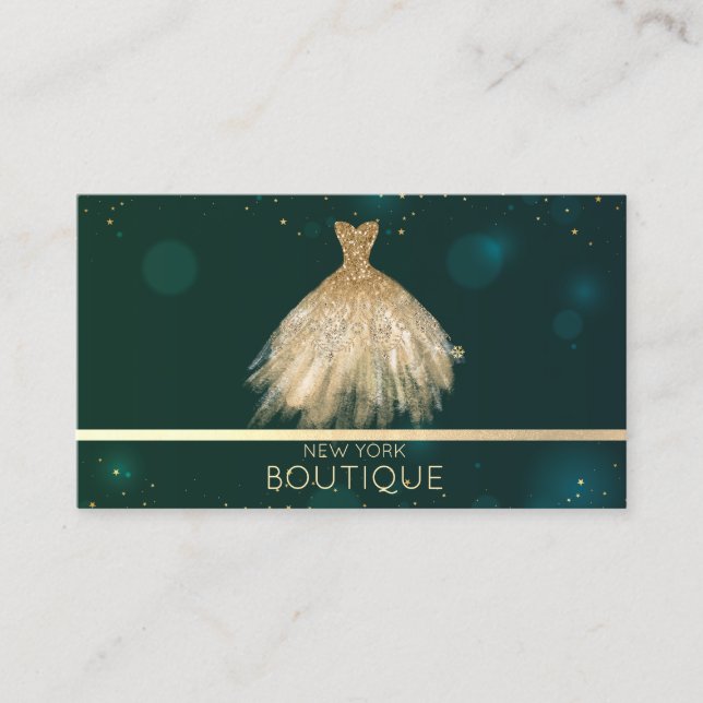 Elegant Professional Gold Glitter Dress Boutique Business Card (Front)