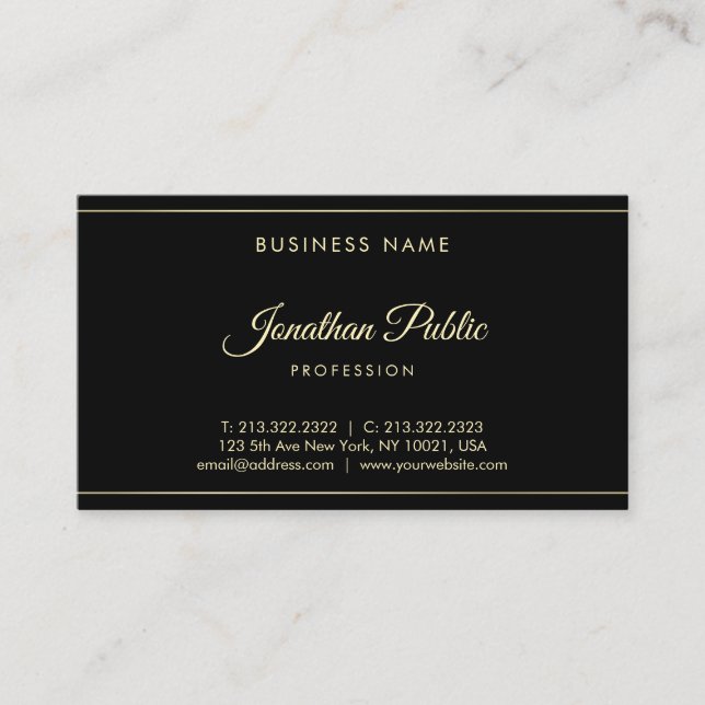 Elegant Professional Gold Hand Script Text Classy Business Card (Front)