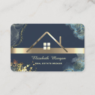 Elegant Professional Gold House Roof Blue Business Card