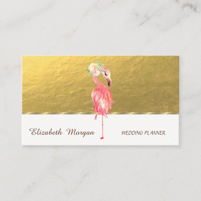Elegant Professional,Gold, Pink Flamingo Flower Business Card (Front)