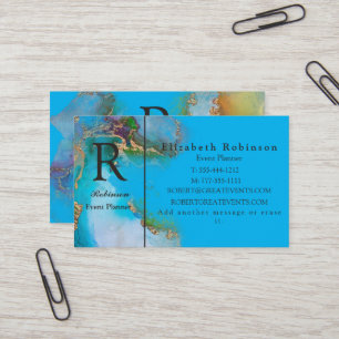 Elegant Professional Gold Sky Blue Marble Business Card