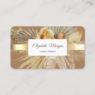 Elegant Professional Gold Stripe Boho Flowers Business Card