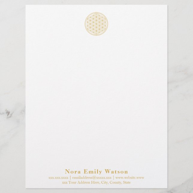 Elegant Professional Golden Flower of Life  Custom Letterhead (Front)
