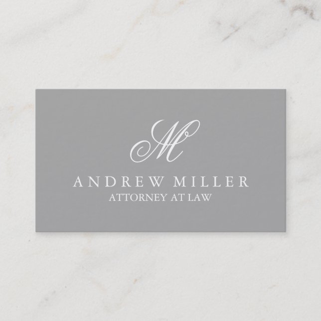 Elegant Professional Grey and White Monogram Business Card (Front)