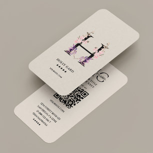Elegant Professional H Monogram Floral Sand QR Business Card