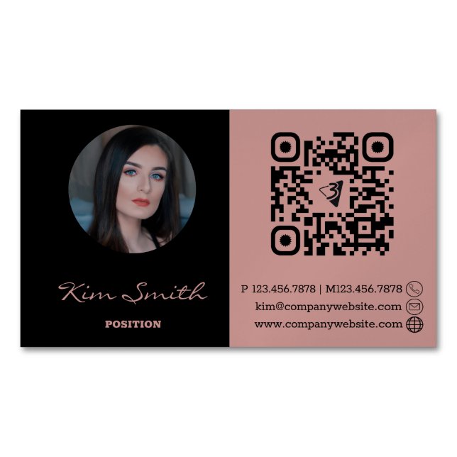 Elegant Professional Hair Stylist QR Code Magnetic Business Card (Front)