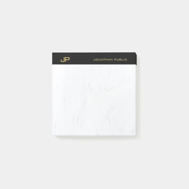 Elegant Professional Initials Black Gold Marble Post-it Notes (Front)