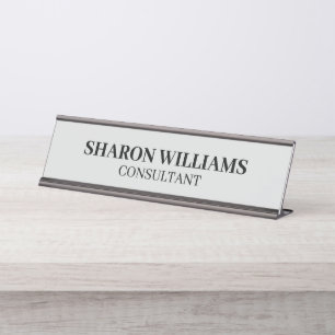 Elegant Professional Light Grey Minimalist Desk Name Plate