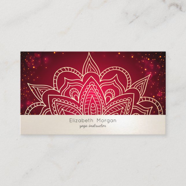 Elegant Professional Mandala Red Yoga Instructor Business Card (Front)