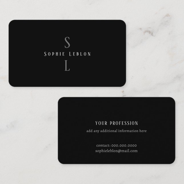 Elegant Professional Minimalist Monogram Black Business Card (Front/Back)
