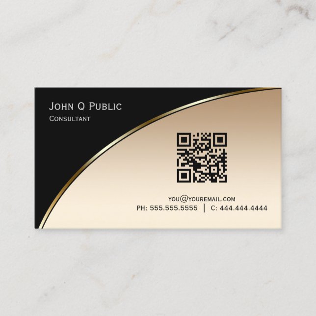 Elegant Professional Modern Black Gold QR Business Card (Front)