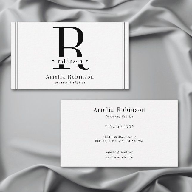Elegant Professional Monogram Black & White Business Card (Elegant Professional Monogram Black & White Business Card)