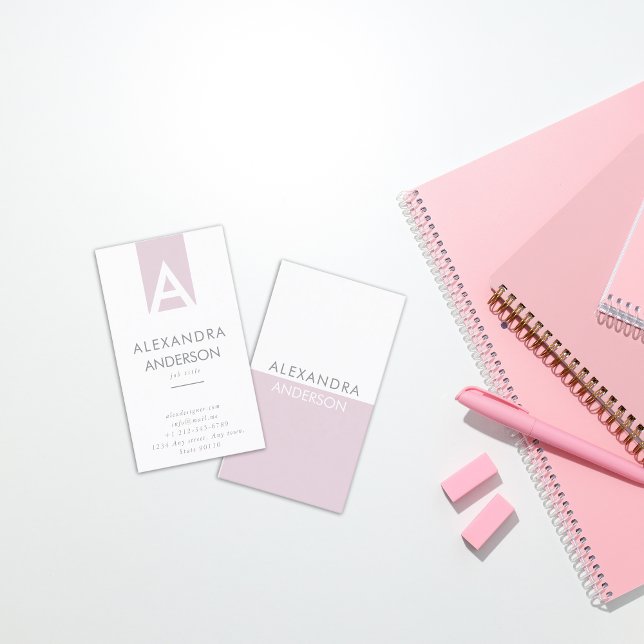 Elegant Professional Monogram Minimal Business Card (Elegant Professional Monogram Minimal Business Card - Feminine soft pink design)