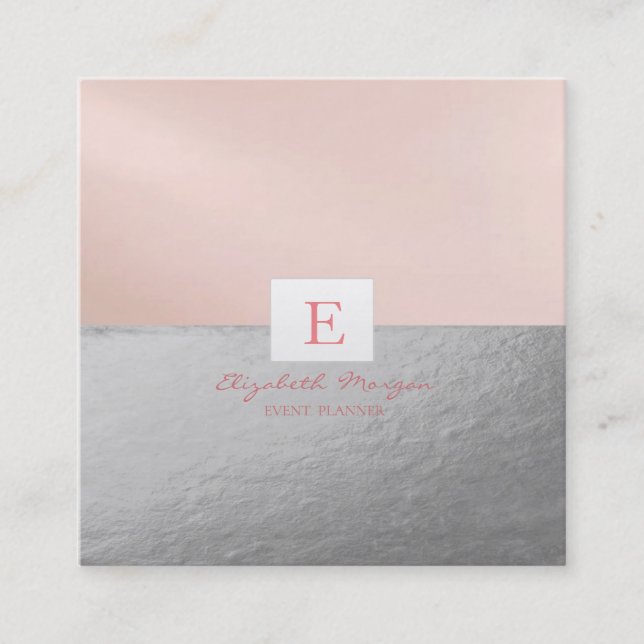 Elegant Professional Monogram Silver Square Business Card (Front)