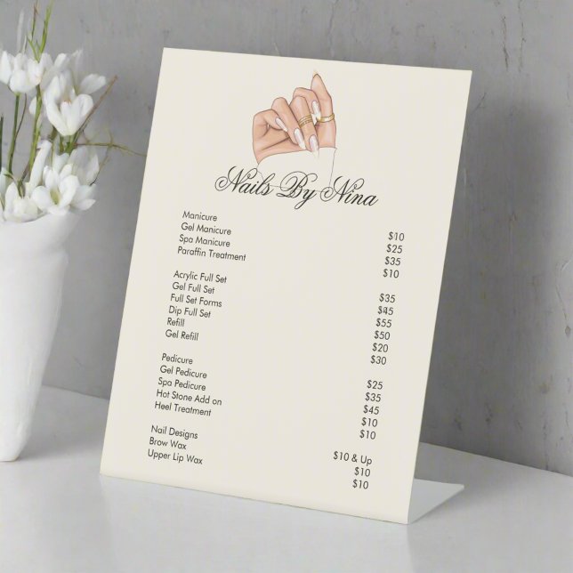 Elegant Professional Nail Beauty Salon Price List  Pedestal Sign (Creator Uploaded)