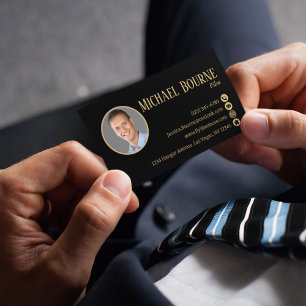 Elegant Professional Photo Black Gold QR Code  Business Card