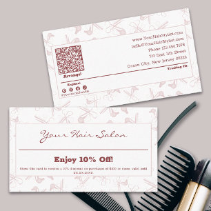 Elegant Professional Pink & White Hairdresser Discount Card