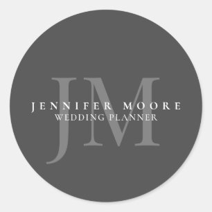 Elegant Professional Plain Grey Gold Monogram Classic Round Sticker