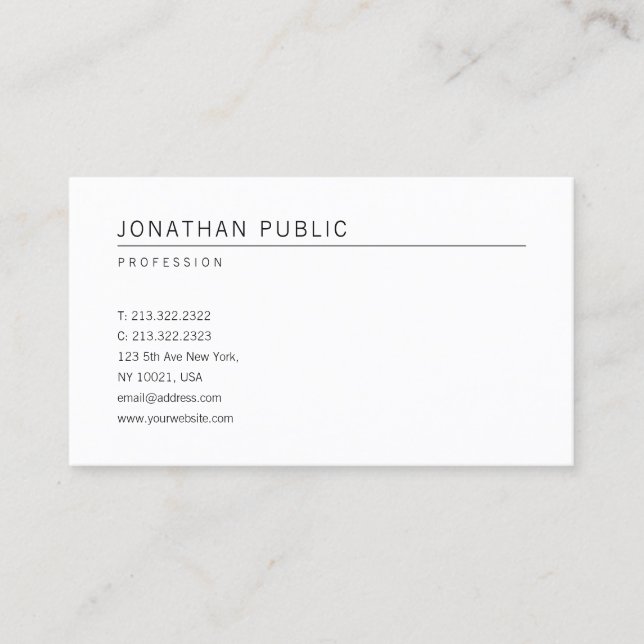 Elegant Professional Simple White Template Modern Business Card (Front)