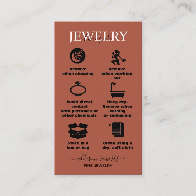Elegant Professional Terracotta Boho Jewellery Car Business Card (Front)