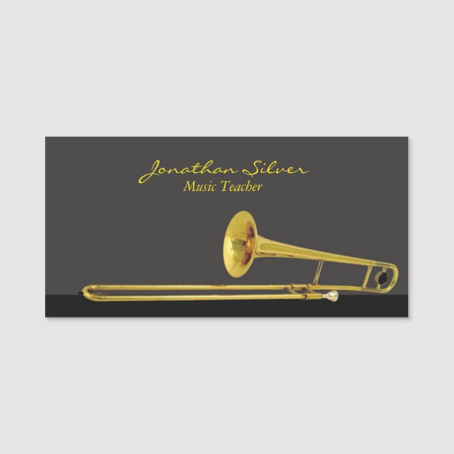 Elegant Professional Trombone Music Teacher Name Tag (Front)